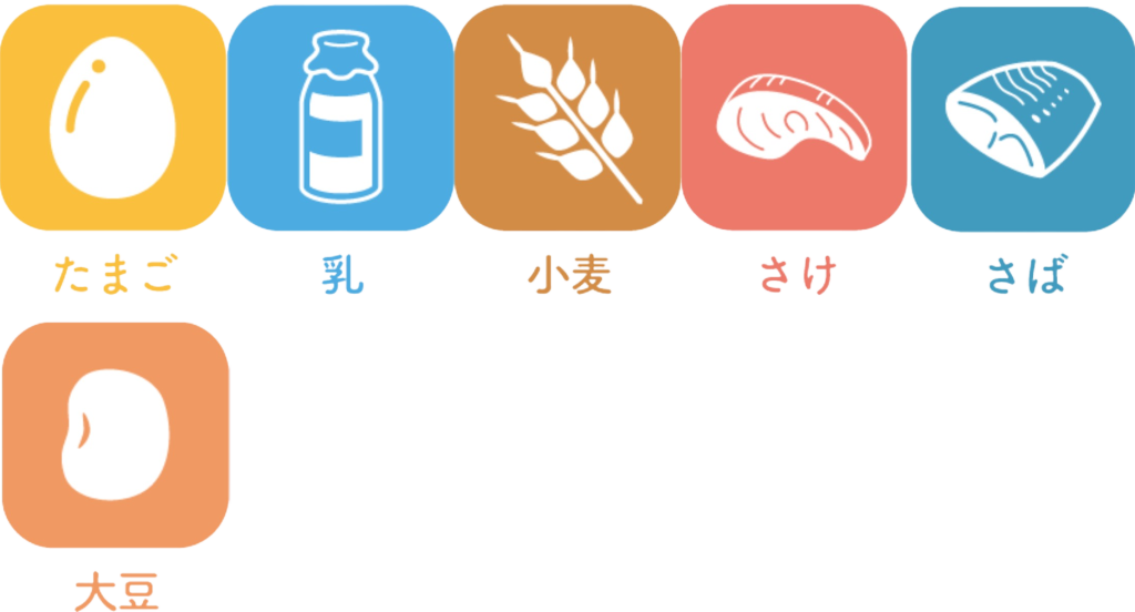 たまご・乳・小麦・さけ・さば・大豆